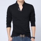 Men V-neck T-shirt Fashion Long Sleeves Slim Fit Solid Color Shirt Casual Large Size Pullover Thin Tops black M