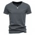 Men V neck T shirt Short sleeved Solid Color Casual Fake Two piece Bottoming Shirt dark gray XL