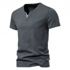 Men V-neck T-shirt Short-sleeved Solid Color Casual Fake Two-piece Bottoming Shirt dark gray XXL