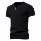 Men V-neck T-shirt Short-sleeved Solid Color Casual Fake Two-piece Bottoming Shirt black L