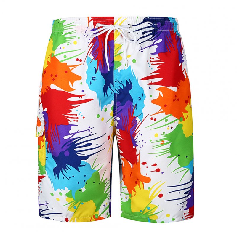Men Vivid Colorful Large Size Beach Shorts Breathable Quick-drying Fashion Shorts as shown_XL