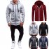 Men Warm Solid Color Zipper Slim Fleeced Hooded Sweatshirt Dark gray M