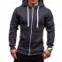 Men Warm Solid Color Zipper Slim Fleeced Hooded Sweatshirt Dark gray XL