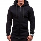Men Warm Solid Color Zipper Slim Fleeced Hooded Sweatshirt black XL