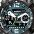 Men Watch Multi functional 50m Waterproof LED Digital Dual Display Electronic Sports Wrist Watch 8072 Green