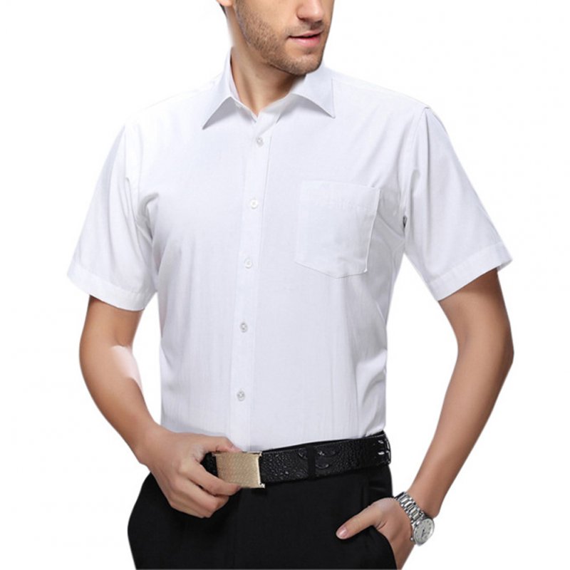 Men White Short Sleeve Business Casual Shirt white_44