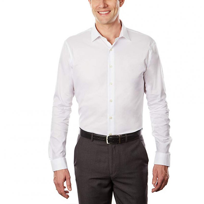 Men White Slim Antiwrinkling Business Long Sleeve Shirt  white_41