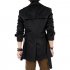 Men Windbreaker Long Fashion Jacket with Double breasted Buttons Lapel Collar Coat black XL