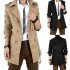 Men Windbreaker Long Fashion Jacket with Double breasted Buttons Lapel Collar Coat Khaki XL