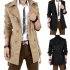 Men Windbreaker Long Fashion Jacket with Double breasted Buttons Lapel Collar Coat