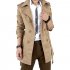 Men Windbreaker Long Fashion Jacket with Double breasted Buttons Lapel Collar Coat