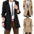 Men Windbreaker Long Fashion Jacket with Double breasted Buttons Lapel Collar Coat black L