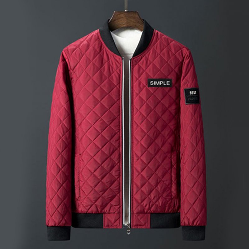 Men Winter Fashion Down Cotton Jacket Collar Jacket Cotton Coat Tops red_L