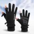 Men Winter Fleece Lined Gloves Waterproof Non slip Warm Touch Screen Gloves for Riding Hiking Two Finger Flip Black