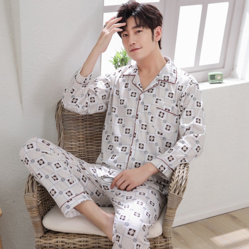 Men Winter Spring and Autumn Cotton Long Sleeve Casual Home Wear Pajamas Homewear 8801 red_XL
