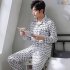 Men Winter Spring and Autumn Cotton Long Sleeve Casual Home Wear Pajamas Homewear 8807 blue XL