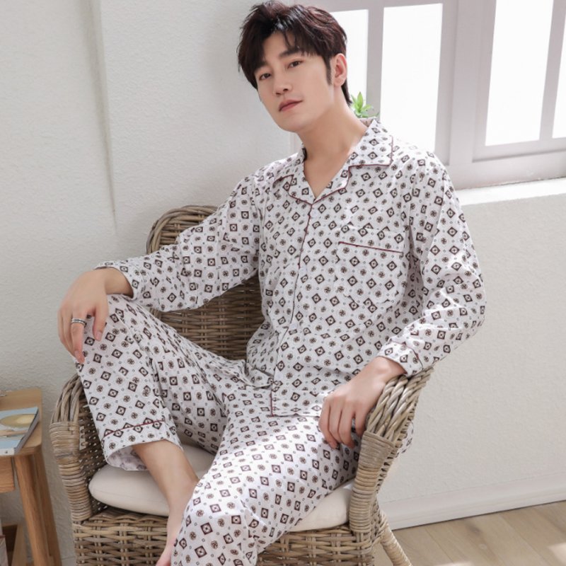 Men Winter Spring and Autumn Cotton Long Sleeve Casual Home Wear Pajamas Homewear 8824 red_XXL
