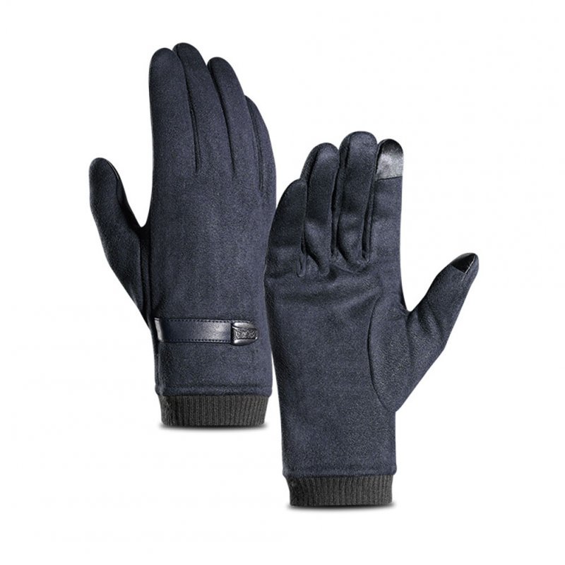 Men Winter Warm Plush Thick Touch Screen Gloves for Outdoor Cycling Running Mountaineering  Navy_One size