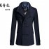 Men Winter Warm Trench Coat Reefer Jackets Solid Color Stand Collar Double Breasted Peacoat Navy blue 2XL