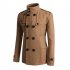 Men Winter Warm Trench Coat Reefer Jackets Solid Color Stand Collar Double Breasted Peacoat Camel 2XL