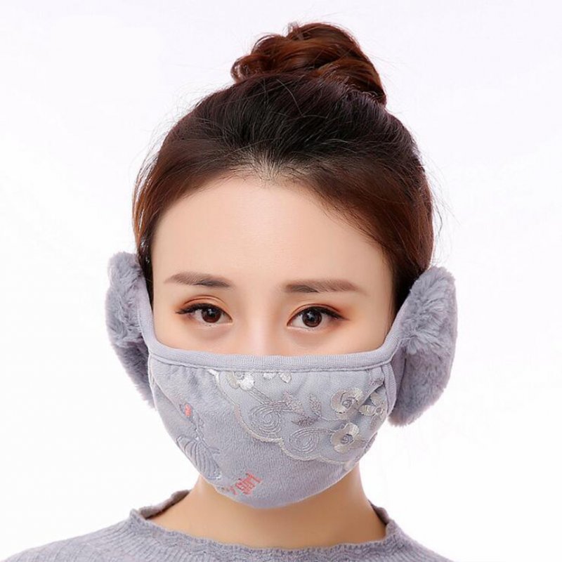 Men Women 2 in 1 Winter Fashion Warm Lace Protect Ears Cycling Windproof Anti-Dust Mouth Face Mask gray