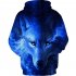 Men Women 3D Blue Wolf Digital Printing Hooded Sweatshirt Blue wolf L