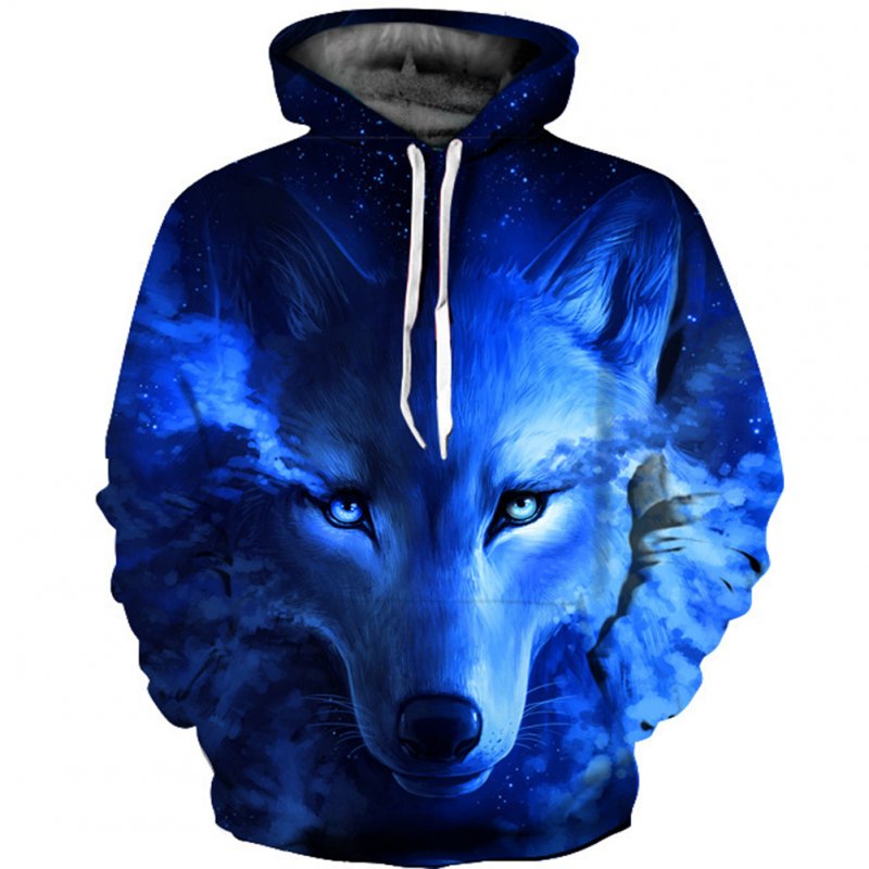 Men Women 3D Blue Wolf Digital Printing Hooded Sweatshirt Blue wolf_M