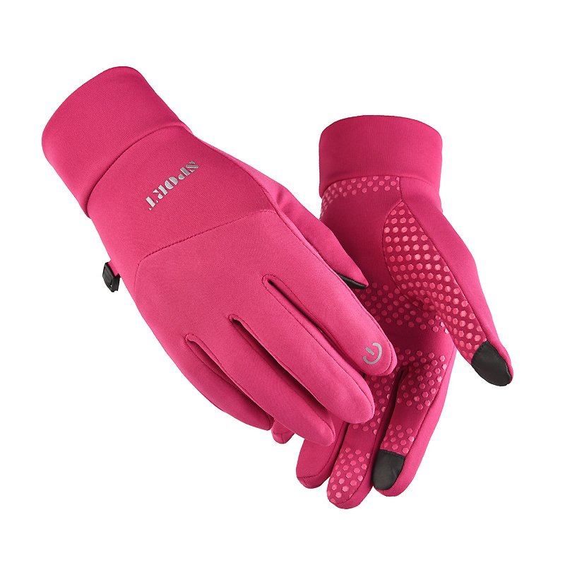 Men Women Anti Slip Windproof Gloves Autumn Winter Waterproof Thermal Warm Touchscreen Riding Skiing Gloves Pink_L