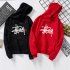 Men Women Autumn Winter Hooded Loose Printing All Match Fleece Sweatshirts Top for Students red XL
