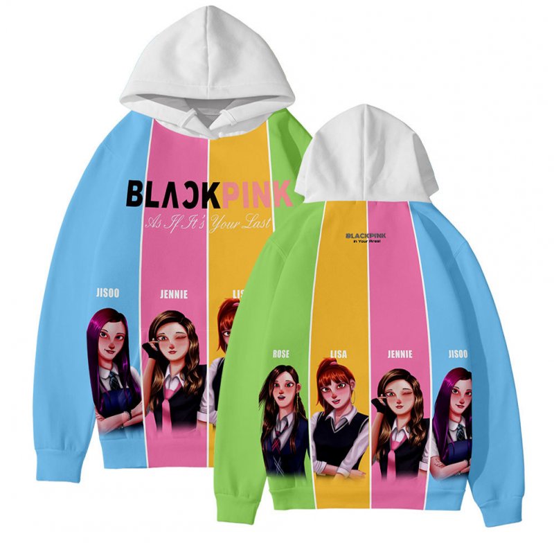Men Women Blackpink Girls 3D Digital Printing Fashion Casual Hoodie Long-Sleeve Pullover Tops with Hood Style E_M