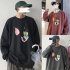 Men Women Cartoon Sweatshirt Tom and Jerry Crew Neck Printing Loose Pullover Tops Black L