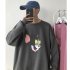 Men Women Cartoon Sweatshirt Tom and Jerry Crew Neck Printing Loose Pullover Tops Dark gray XXL