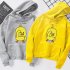 Men Women Cartoon Yellow Duck Pattern Fleece Hooded Sweatshirt gray S