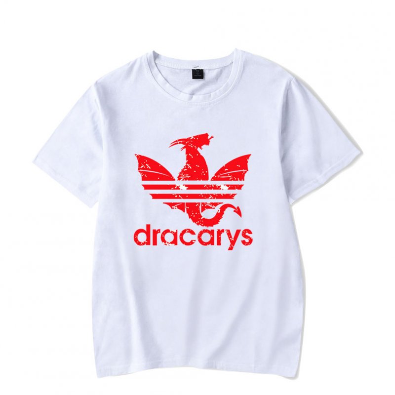 Men Women Casual All-match Dracarys Game Of Thrones Mother of Dragon Summer Short Sleeve T Shirts White F_XXL
