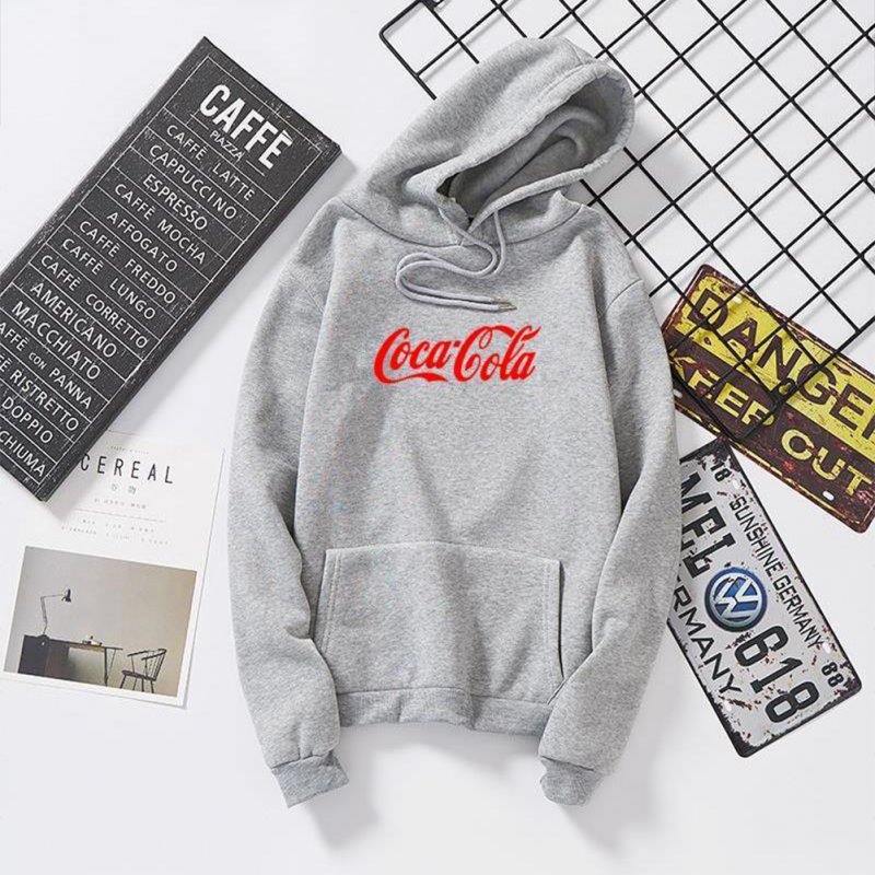 Men Women Coca-Cola Hoodies Retro Casual Fashion Sweatshirts Gray 995#_L
