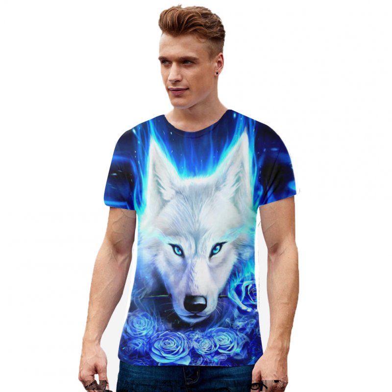 Men Women Cool 3D Digital Wolf Printing Round Collar Short Sleeve T-shirt TX-RW-1355_XL