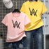 Men Women Couple Fashion Letter Printing Round Neck Short Sleeve T Shirt  yellow XXL