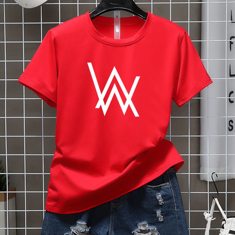 Men Women Couple Fashion Letter Printing Round Neck Short Sleeve T-Shirt  red_XXL