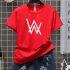 Men Women Couple Fashion Letter Printing Round Neck Short Sleeve T Shirt  red L