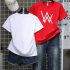 Men Women Couple Fashion Letter Printing Round Neck Short Sleeve T Shirt  red L