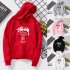 Men Women Couples Cool Stylish Letter Printing Long Sleeve Casual Sports Fleece Hooded Sweatshirts red L