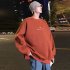 Men Women Crew Neck Sweatshirt Moon Letter Printing Solid Color Loose Fashion Pullover Tops Brick red XXXL