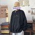 Men Women Crew Neck Sweatshirt Moon Letter Printing Solid Color Loose Fashion Pullover Tops Black L