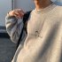 Men Women Crew Neck Sweatshirt Moon Letter Printing Solid Color Loose Fashion Pullover Tops Blue XXL