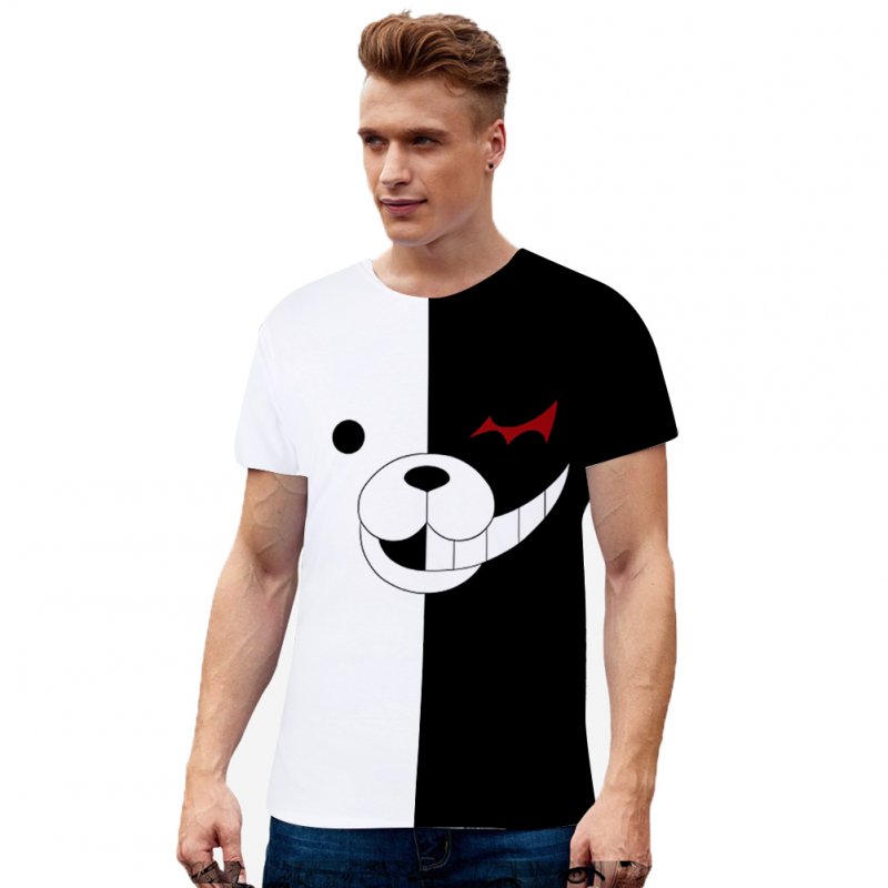 Men Women Fashion 3D Black White Bear Pattern Digital Printing Short Sleeve T Shirt N-0490-YH01_M