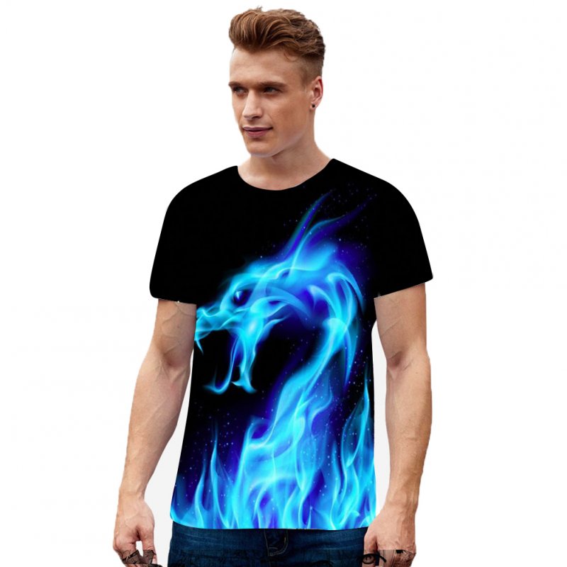Men Women Fashion 3D Fire Dragon Printing Casual Short Sleeve T-Shirt Photo Color_XL