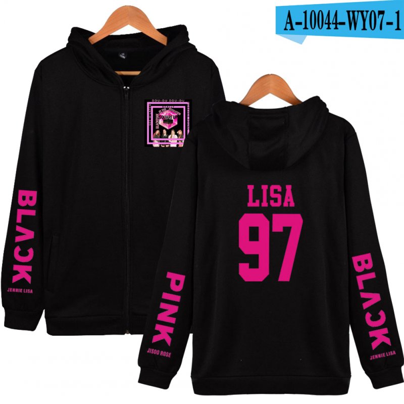 Men Women Fashion Black Pink Series Printing Zipper Hooded Long Sleeve Sweatshirts B black_XL