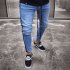 Men Women Fashion Zipper Splicing Broken Hole Jeans Pants Light blue XXL