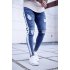 Men Women Fashion Zipper Splicing Broken Hole Jeans Pants Light blue XXXL