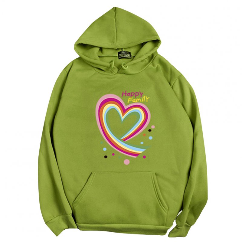 Men Women Hoodie Sweatshirt Happy Family Heart Loose Thicken Autumn Winter Pullover Tops Green_XXXL